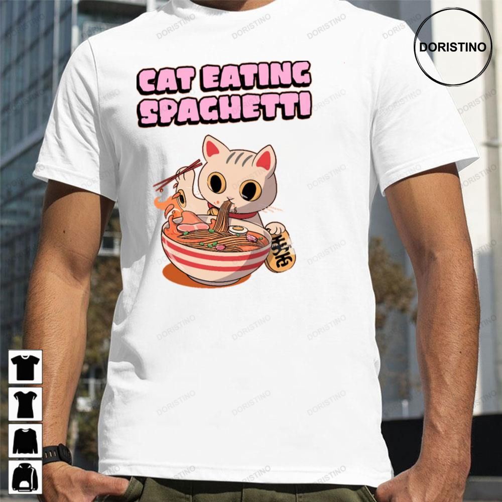 Japan Cat Eating Spaghetti Trending Style